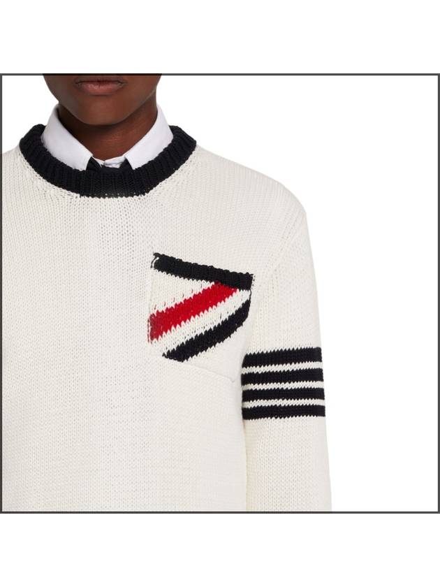 Men's Pullover Crew Neck Knit Top White - THOM BROWNE - BALAAN.