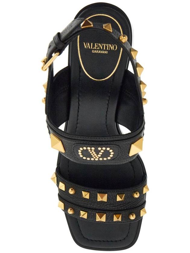 black buffalo leather sandals with golden studs and square heel - VALENTINO - BALAAN 2