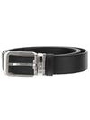 Rectangular silver plated steel buckle smooth leather belt black - MONTBLANC - BALAAN 1