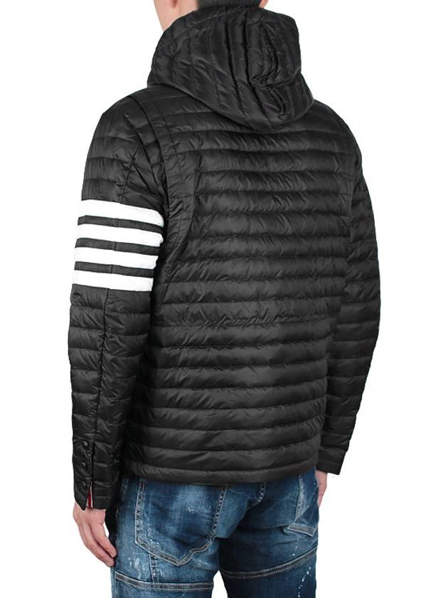 Matte Nylon 4-Bar Stripe Downfill Quilted Hoodie Padding Black - THOM BROWNE - BALAAN 5