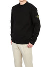 Men's Waffen Patch Crew Neck Raw Cotton Knit Top Black - STONE ISLAND - BALAAN 6