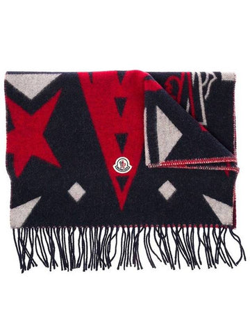 Print Wool Muffler Black Red - MONCLER - BALAAN.