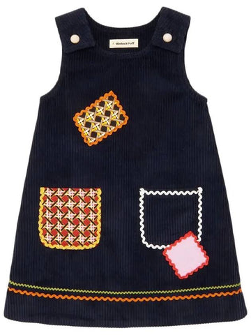 Kids Corduroy Patch Dress Navy MP178027 420 - MISHA&PUFF - BALAAN 1