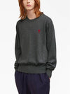 Heart Embroidered Logo Crew Neck Knit Top Heather Grey - AMI - BALAAN 3