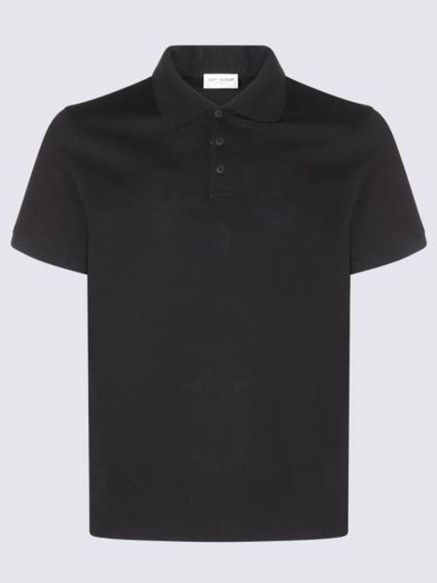 Men's Monogram Cotton Short Sleeve Polo Shirt Black - SAINT LAURENT - BALAAN 5