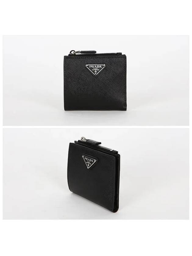 Triangle Logo Saffiano Half Wallet Black - PRADA - BALAAN 3