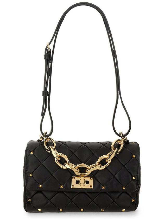 Patchwork Rockstud Spike Shoulder Bag Black - VALENTINO - BALAAN 2