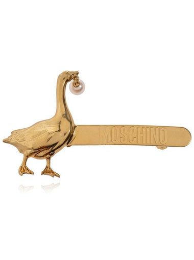 Moschino Hair Clip With Engraved Logo, Women's, Gold - MOSCHINO - BALAAN 1