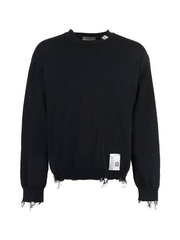 Distressed Cotton Long Sleeve T-shirt Black - MIHARA YASUHIRO - BALAAN 1