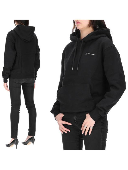 Le Brode Logo Cotton Hoodie Black - JACQUEMUS - BALAAN.