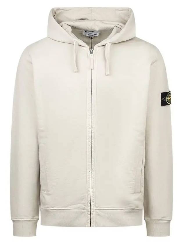 Logo Cotton Zip-Up Hoodie Beige - STONE ISLAND - BALAAN 2