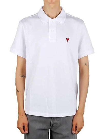 Heart Logo Polo Shirt White - AMI - BALAAN 2