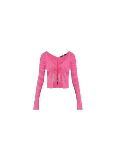 La Maille Pralu Longue Micro Charm Logo Cardigan Pink - JACQUEMUS - BALAAN 2