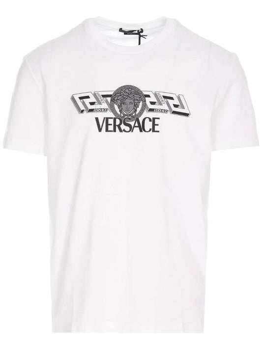 Men's La Greca Logo Short Sleeve T-Shirt White - VERSACE - BALAAN 1