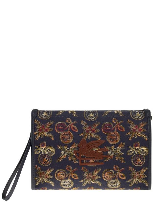 Embroided Logo Jacquard Clutch Bag Navy - ETRO - BALAAN 2