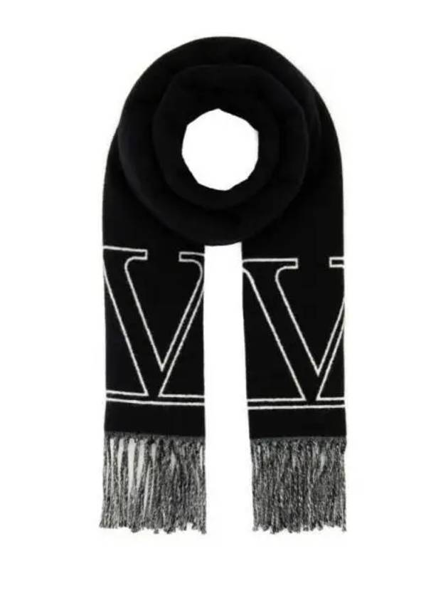 V Logo Wool Cashmere Muffler Black - VALENTINO - BALAAN 2