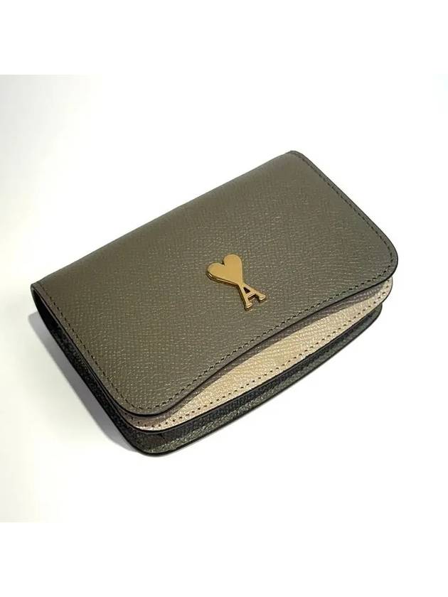 Women s Brown Ivory Heart Logo Calf Leather Strap Card Wallet USL102 AL0036 294 - AMI - BALAAN 2