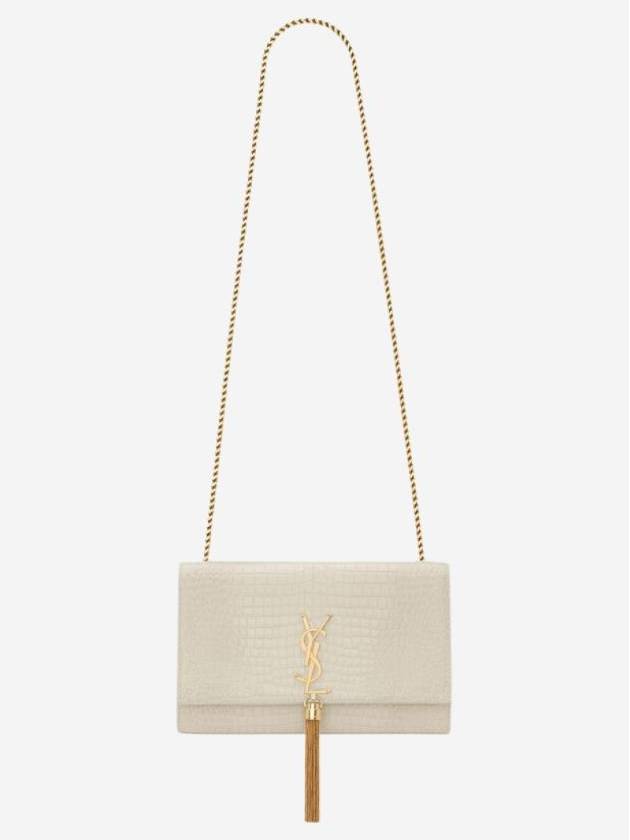 Kate Chain Medium Crocodile Emboss Shiny Leather Shoulder Bag Blanc Vintage - SAINT LAURENT - BALAAN 1