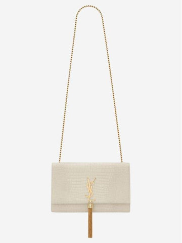 Kate Chain Medium Crocodile Emboss Shiny Leather Shoulder Bag Blanc Vintage - SAINT LAURENT - BALAAN 1