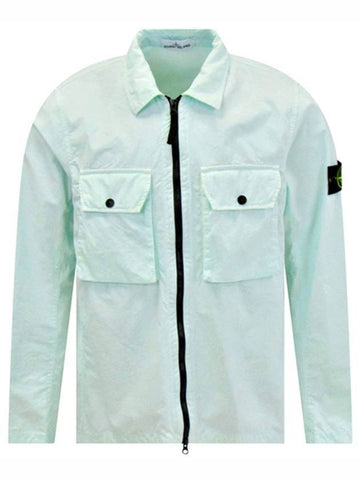 Waffen Patch Two Pocket Cotton Over Zip Up Jacket  Light Green - STONE ISLAND - BALAAN 1