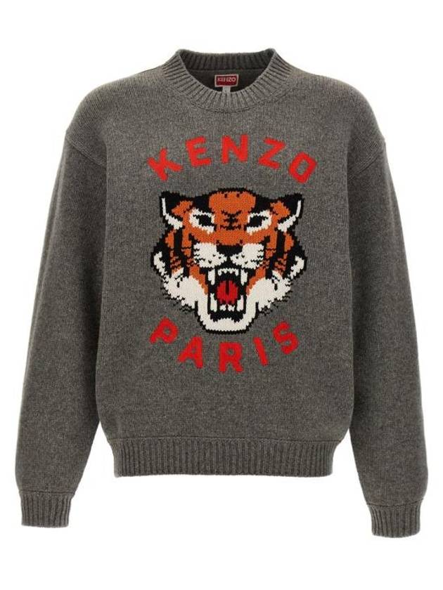 Lucky Tiger Genderless Wool Knit Top Stone Grey - KENZO - BALAAN 2