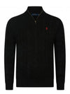 Men's Embroidery Pony Cable Half Zip Up Knit Top Black - POLO RALPH LAUREN - BALAAN 2