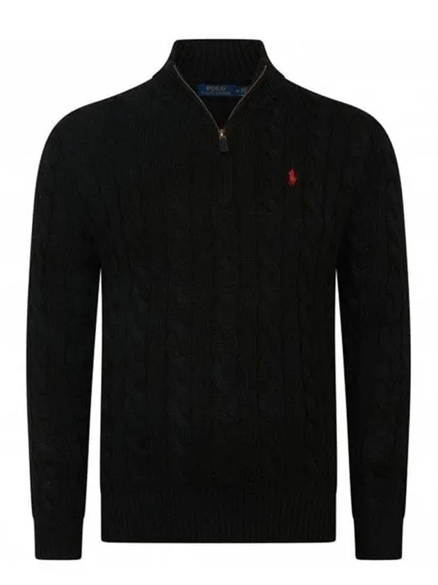 Men's Embroidery Pony Cable Half Zip Up Knit Top Black - POLO RALPH LAUREN - BALAAN 2