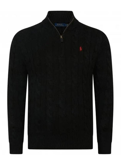 Men's Embroidery Pony Cable Half Zip Up Knit Top Black - POLO RALPH LAUREN - BALAAN 2