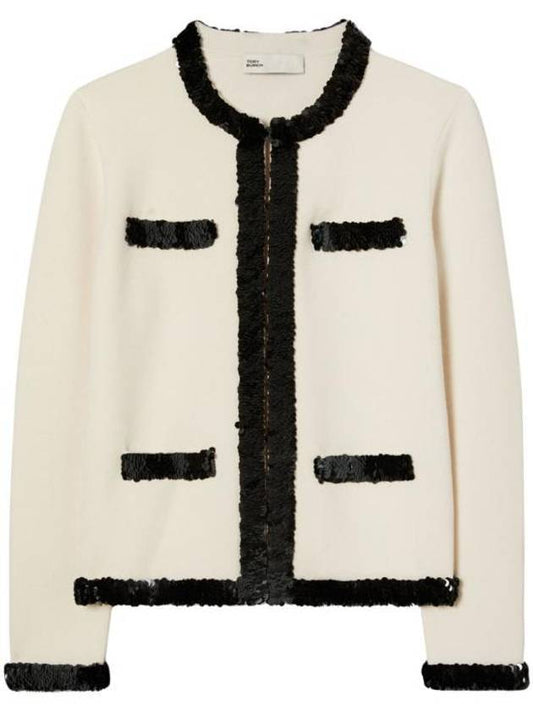 Kendra Wool Sequin Jacket White - TORY BURCH - BALAAN 1