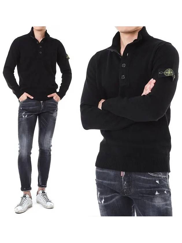 Wappen Patch Half Button Lambswool Knit Top Black - STONE ISLAND - BALAAN 2