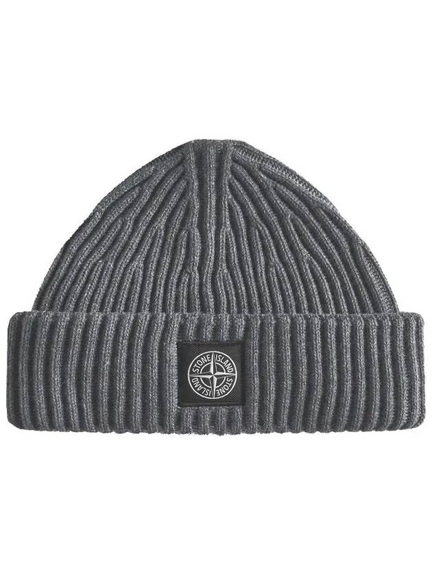 Logo Patch Rib Wool Beanie Dark Grey - STONE ISLAND - BALAAN 2