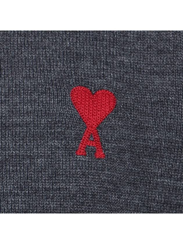 Heart Logo Crew Neck Merino Wool Knit Top Grey - AMI - BALAAN 7