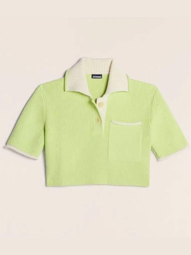 Le Polo Maille Acro Contrast Crop Knit Polo Light Green - JACQUEMUS - BALAAN.