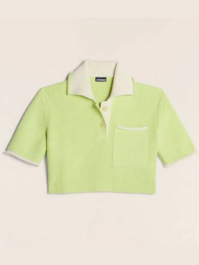 Le Maille Arco Contrasted Cropped Knit Polo Shirt Light Green - JACQUEMUS - BALAAN 2