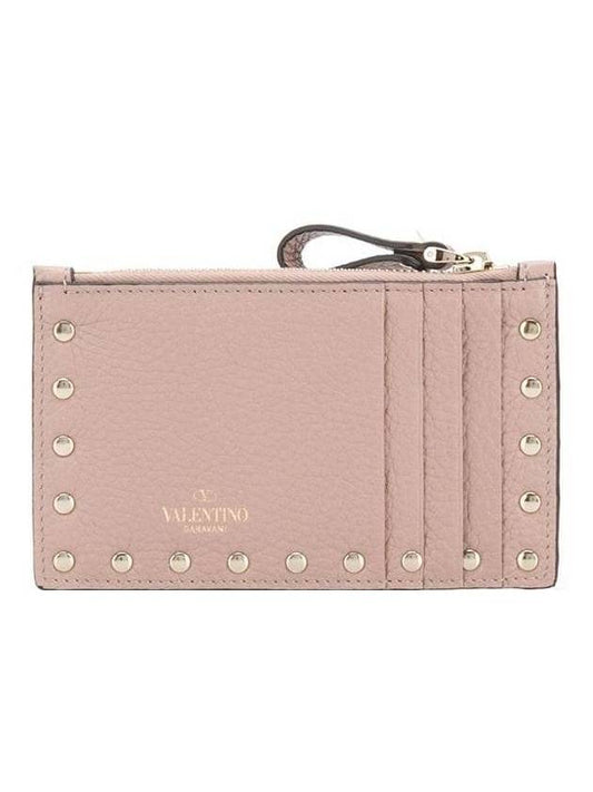 Rockstud Card Wallet Pink - VALENTINO - BALAAN 1