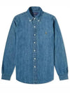 Pony Logo Denim Slim Fit Long Sleeve Shirt Blue - POLO RALPH LAUREN - BALAAN 2