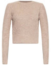 Crew Neck Brushed Wool Alpaca Knit Top Beige - AMI - BALAAN 2