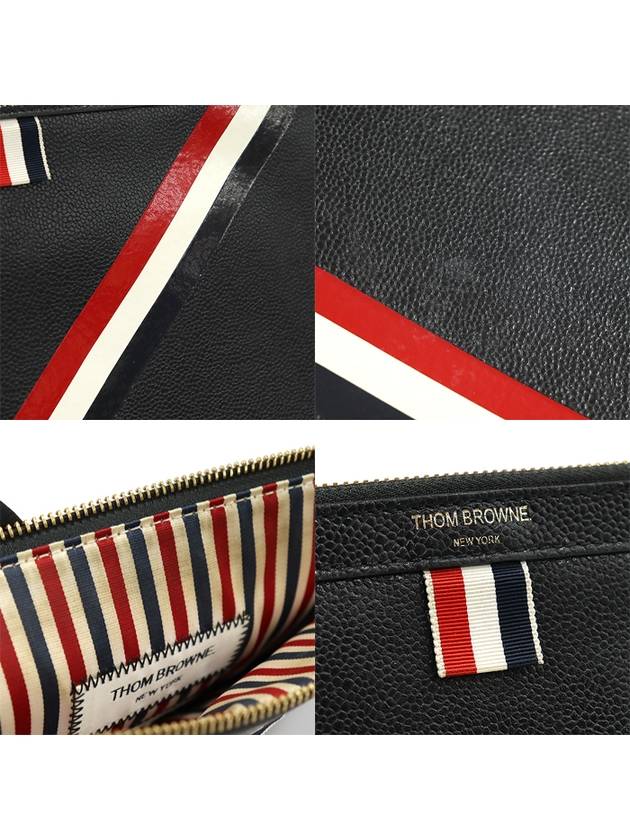 MAC027A Black Pebble Grain Leather Diagonal Stripe Medium Document Clutch - THOM BROWNE - BALAAN 6