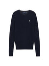 Cable Round Neck Wool Knit Top Navy - POLO RALPH LAUREN - BALAAN.