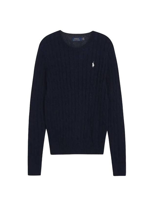 Cable Round Neck Wool Knit Top Navy - POLO RALPH LAUREN - BALAAN 1