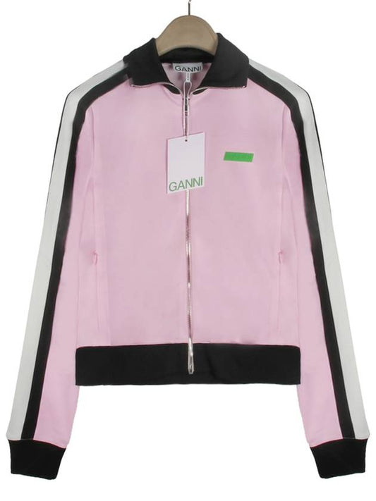 Sporty Logo Patch Jersey Track Zip-Up Jacket Pink - GANNI - BALAAN 2