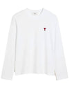 Chain Stitch Heart Logo Long Sleeve T-Shirt White - AMI - BALAAN 2