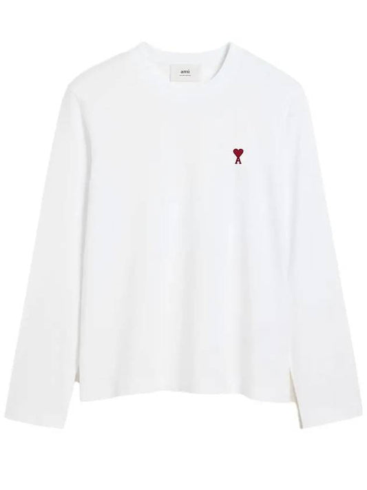 Chain Stitch Heart Logo Long Sleeve T-Shirt White - AMI - BALAAN 2