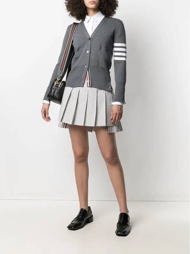 Women's Mini Drop Back Seersucker Pleated Skirt Grey - THOM BROWNE - BALAAN 4