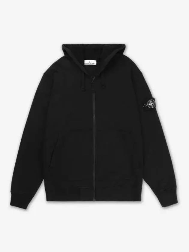 Organic Cotton Fleece Zip-Up Hoodie Black - STONE ISLAND - BALAAN 2