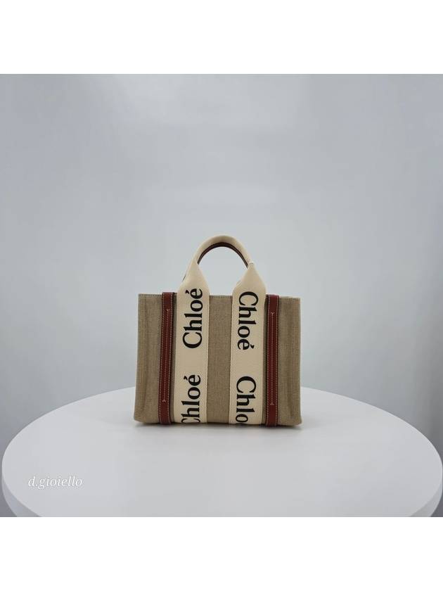 Woody Small Canvas Tote Bag White Brown Beige - CHLOE - BALAAN 4