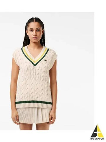 Women s V neck Tennis Vest Ivory - LACOSTE - BALAAN 1