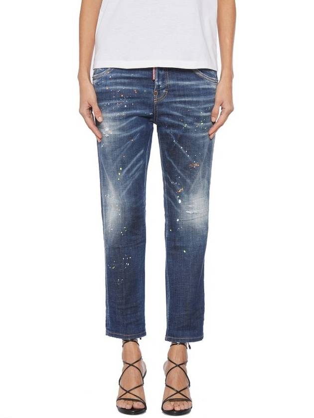 Women's Painting Wash Crop Jeans Blue - DSQUARED2 - BALAAN.