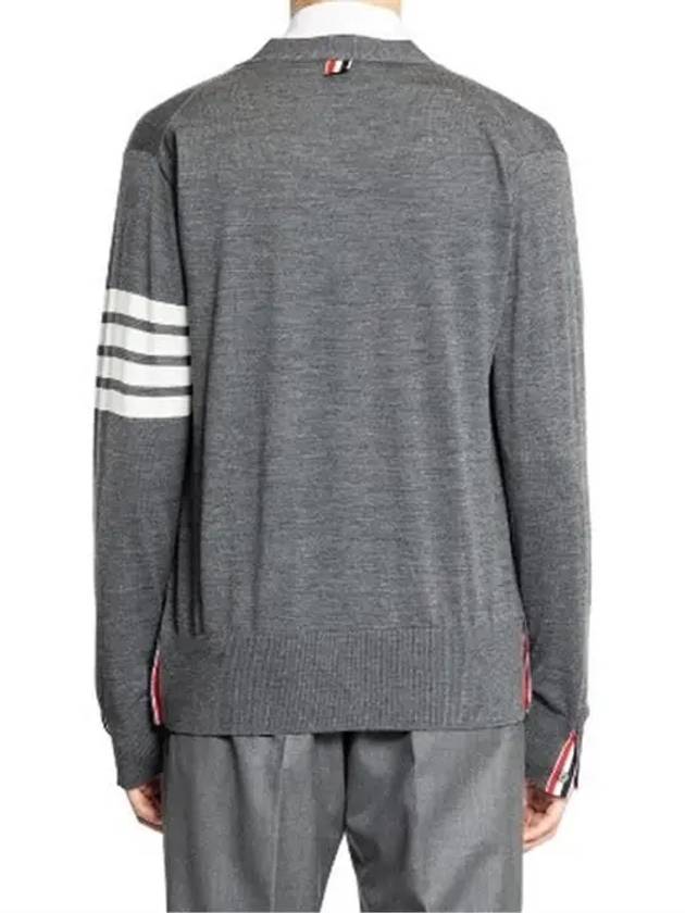 Men's Sustainable Classic Diagonal Wool Cardigan Medium Grey - THOM BROWNE - BALAAN 4