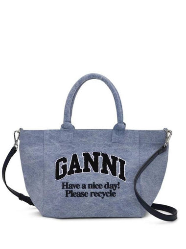 Embroidered Logo Small Tote Bag Blue - GANNI - BALAAN 1